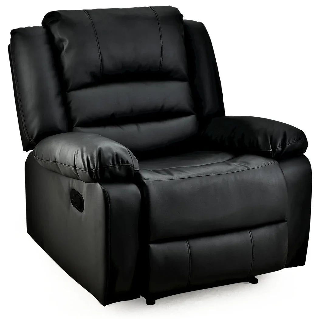 FORTIA Luxury Recliner Lounge Chair, Single Faux Leather Armchair, for Home Theatre Cinema, Elderly, Black - Mekamart Australia