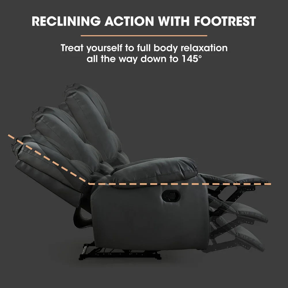 FORTIA Luxury Recliner Lounge Chair, Single Faux Leather Armchair, for Home Theatre Cinema, Elderly, Black - Mekamart Australia