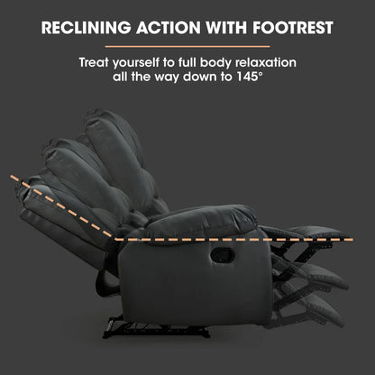 FORTIA Luxury Recliner Lounge Chair, Single Faux Leather Armchair, for Home Theatre Cinema, Elderly, Black - Mekamart Australia