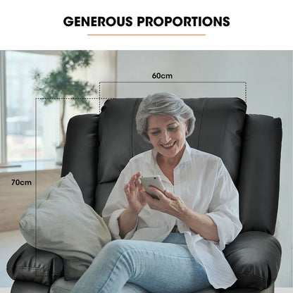 FORTIA Luxury Recliner Lounge Chair, Single Faux Leather Armchair, for Home Theatre Cinema, Elderly, Black - Mekamart Australia