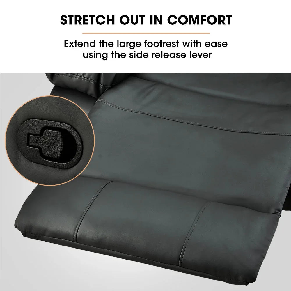 FORTIA Luxury Recliner Lounge Chair, Single Faux Leather Armchair, for Home Theatre Cinema, Elderly, Black - Mekamart Australia