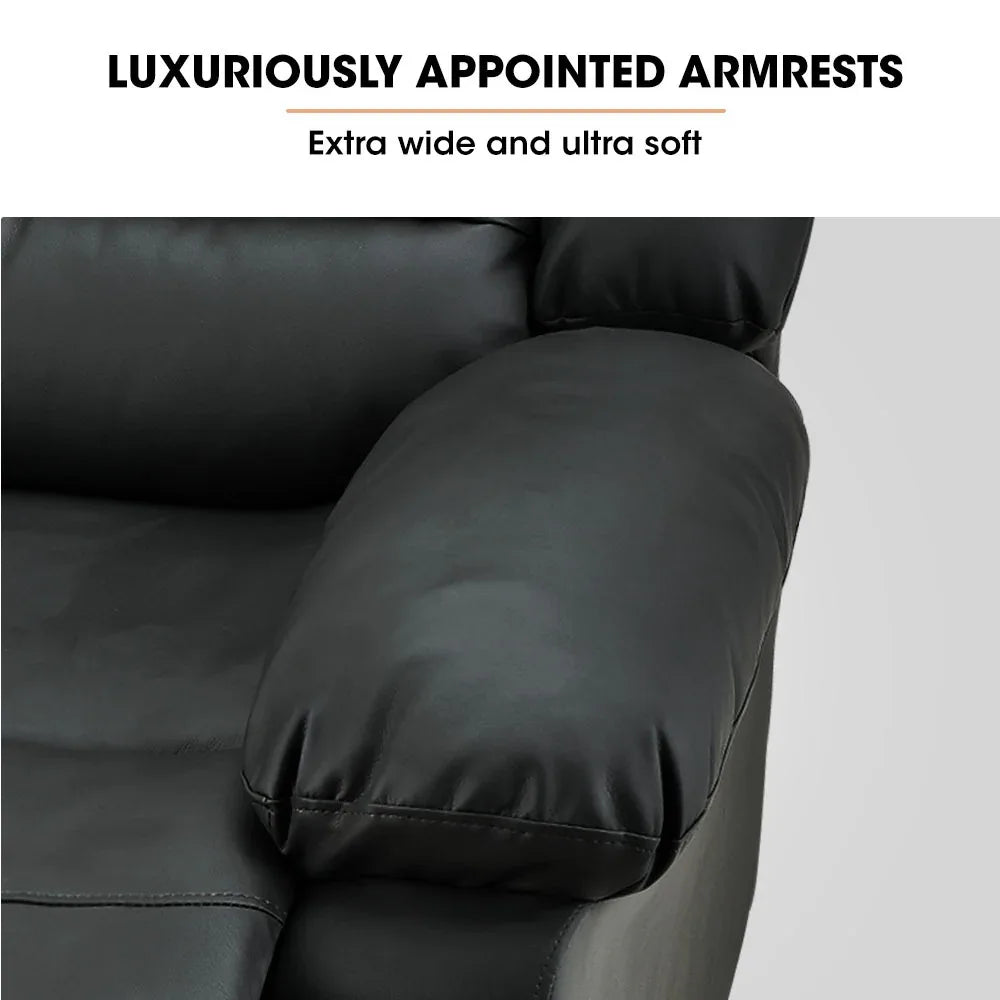 FORTIA Luxury Recliner Lounge Chair, Single Faux Leather Armchair, for Home Theatre Cinema, Elderly, Black - Mekamart Australia