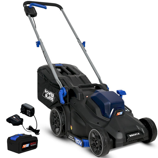 POWERBLADE 350CX 20V 13" Cordless Lawn Mower Kit, Fast Charger, 4Ah Battery, 5 Height, Brushless Electric, 330mm Cutting Path
