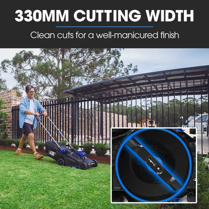 POWERBLADE 350CX 20V 13" Cordless Lawn Mower Kit, Fast Charger, 4Ah Battery, 5 Height, Brushless Electric, 330mm Cutting Path
