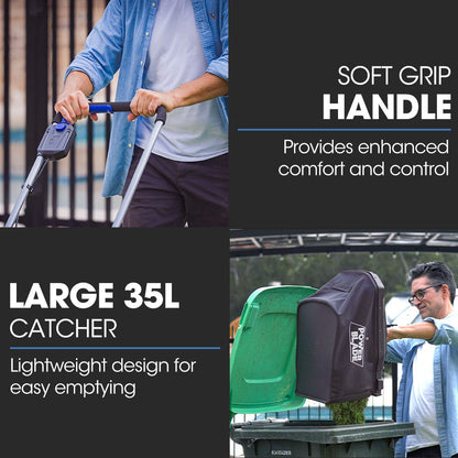 POWERBLADE 350CX 20V 13" Cordless Lawn Mower Kit, Fast Charger, 4Ah Battery, 5 Height, Brushless Electric, 330mm Cutting Path