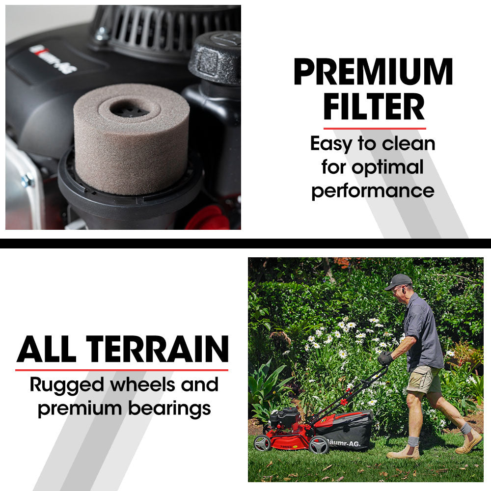 Baumr-AG Lawn Mower 139CC 17 Petrol Push Lawnmower 4-Stroke Engine Catch