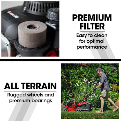 Baumr-AG Lawn Mower 139CC 17 Petrol Push Lawnmower 4-Stroke Engine Catch