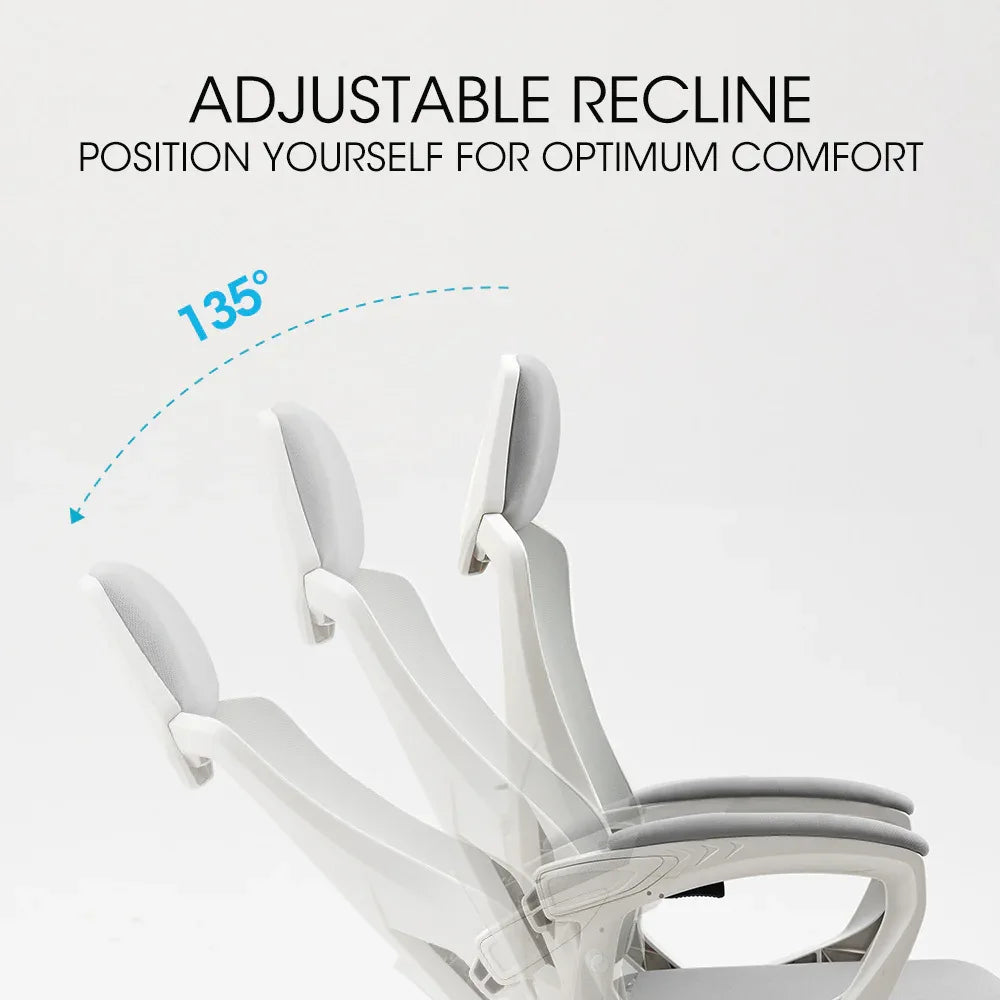 FORTIA Ergonomic Mesh Office Chair Computer Seat with Headrest Adjustable Recline, White/Grey
