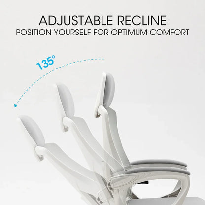 FORTIA Ergonomic Mesh Office Chair Computer Seat with Headrest Adjustable Recline, White/Grey
