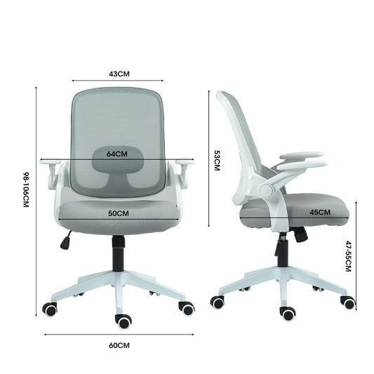 Fortia Ergonomic Office Desk Chair, Coolmesh Fabric, Adjustable Recline, Grey Mesh/White Frame