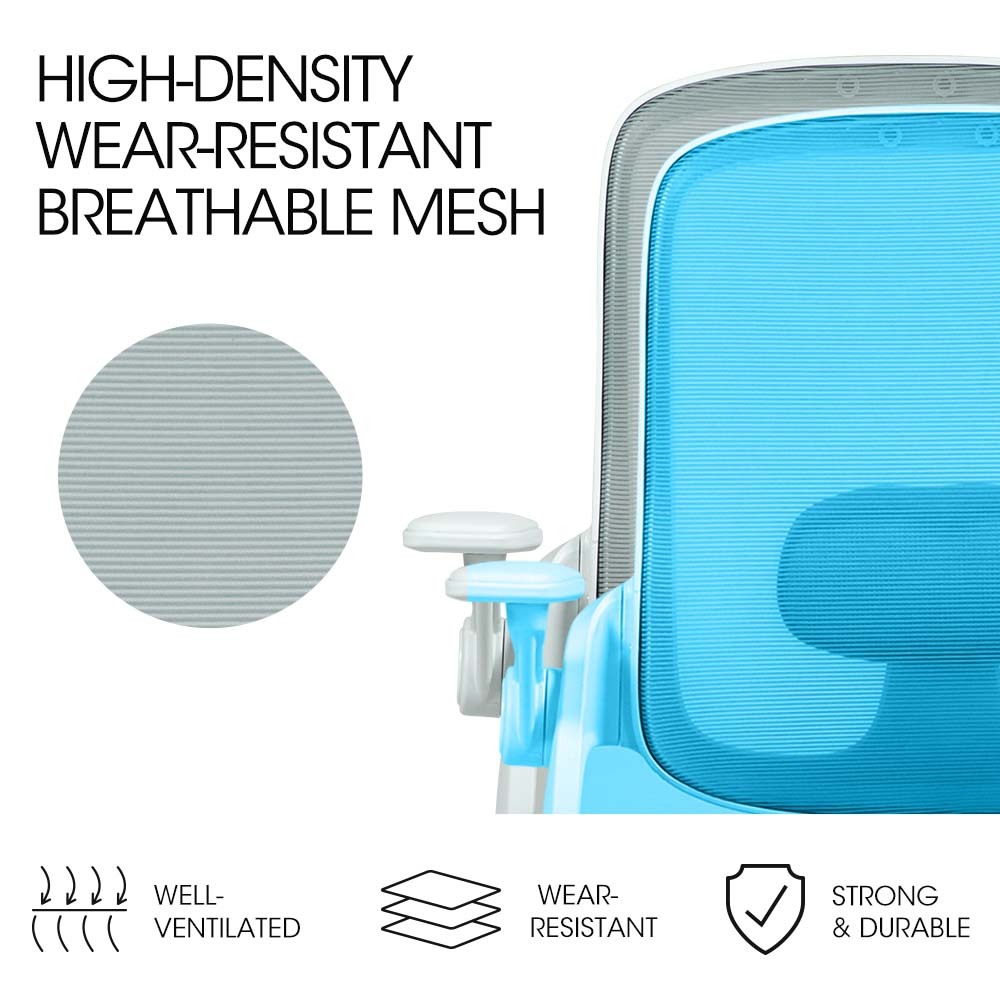 Fortia Ergonomic Office Desk Chair, Coolmesh Fabric, Adjustable Recline, Grey Mesh/White Frame