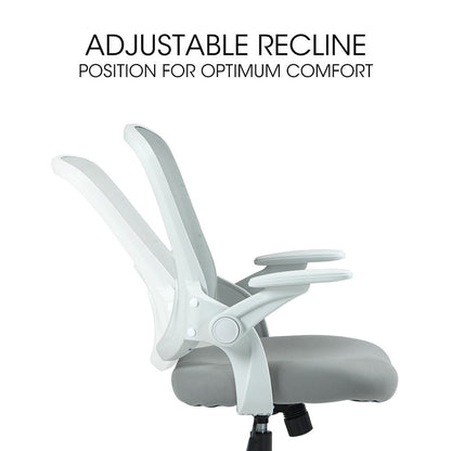Fortia Ergonomic Office Desk Chair, Coolmesh Fabric, Adjustable Recline, Grey Mesh/White Frame