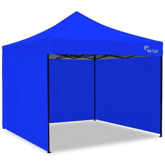 RED TRACK 3x3m Premium Pop Up Gazebo Marquee, Patented Steel Cable Canopy Support System, Wheeled Carry Bag, Side Walls, UV Block, Reinforced Frame, Blue