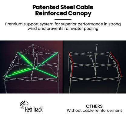 RED TRACK 3x3m Premium Pop Up Gazebo Marquee, Patented Steel Cable Canopy Support System, Wheeled Carry Bag, Side Walls, UV Block, Reinforced Frame, Blue