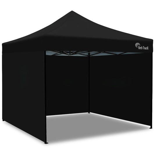 RED TRACK 3x3m Premium Pop Up Gazebo Marquee, Patented Steel Cable Canopy Support System, Wheeled Carry Bag, Side Walls, UV Block, Reinforced Frame, Black