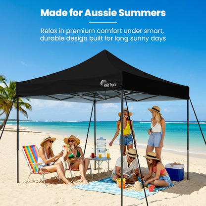 RED TRACK 3x3m Premium Pop Up Gazebo Marquee, Patented Steel Cable Canopy Support System, Wheeled Carry Bag, Side Walls, UV Block, Reinforced Frame, Black