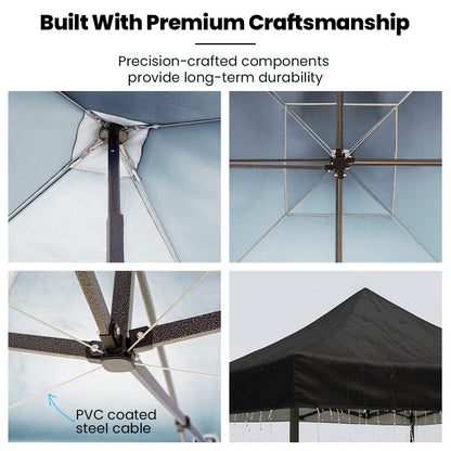 RED TRACK 3x3m Premium Pop Up Gazebo Marquee, Patented Steel Cable Canopy Support System, Wheeled Carry Bag, Side Walls, UV Block, Reinforced Frame, Black