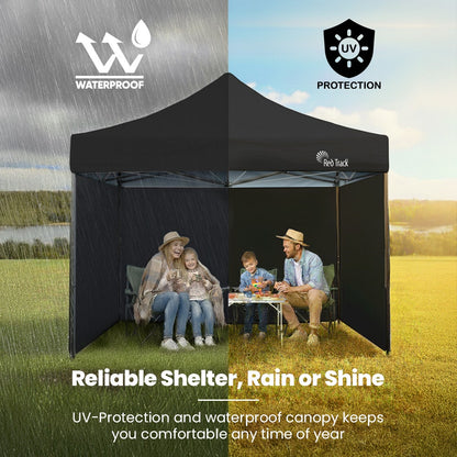 RED TRACK 3x3m Premium Pop Up Gazebo Marquee, Patented Steel Cable Canopy Support System, Wheeled Carry Bag, Side Walls, UV Block, Reinforced Frame, Black