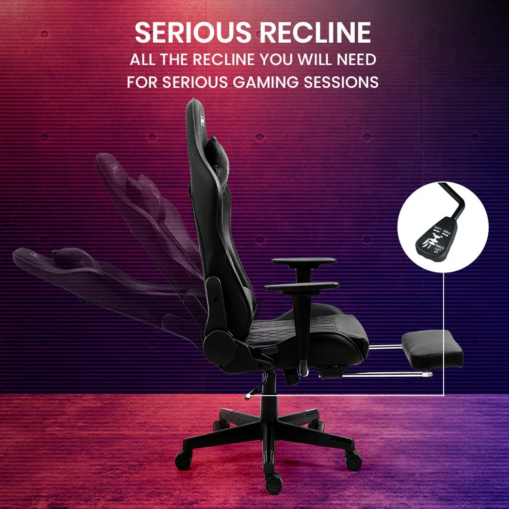 OVERDRIVE Apex Series Reclining Gaming Ergonomic Office Chair with Footrest, Black - Mekamart Australia