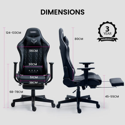 OVERDRIVE Apex Series Reclining Gaming Ergonomic Office Chair with Footrest, Black - Mekamart Australia