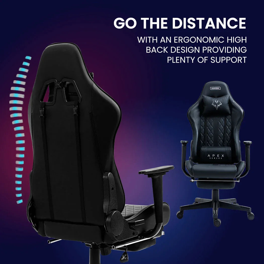 OVERDRIVE Apex Series Reclining Gaming Ergonomic Office Chair with Footrest, Black - Mekamart Australia