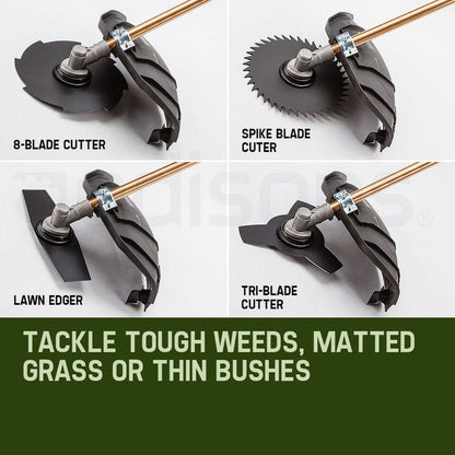 BAUMR-AG 65cc 9in1 Long Reach Garden Multi-tool, Pole Saw, Hedge & Line Trimmer, Brush Cutter, 12" Tree Trimming Pruning Chainsaw Bar, 2 Extension Shafts