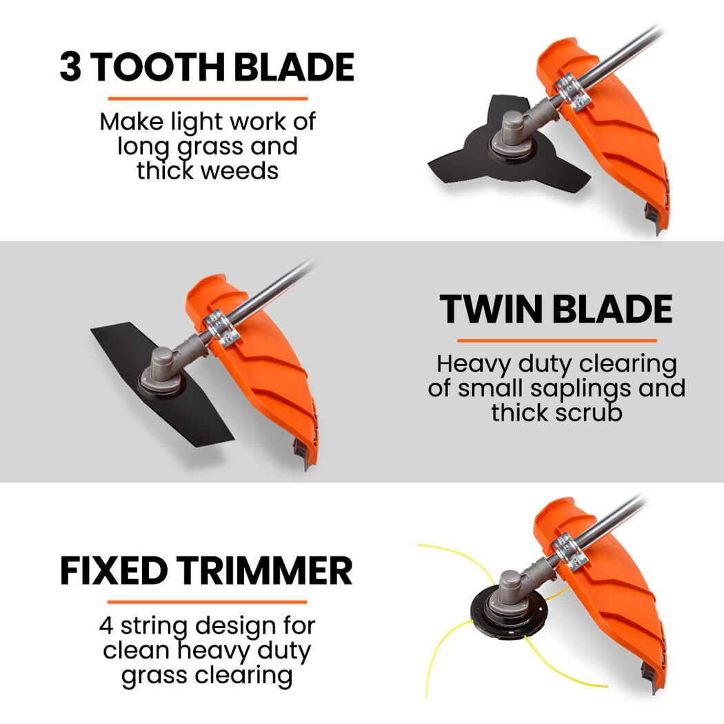 MTM 62cc 7in1 Brush Cutter Garden Multi-Tool , Pole Hedge & Line Trimmer, Bullhorn Handle, 12" Tree Trimming Pruning