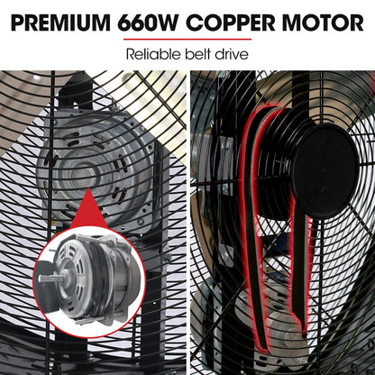 BAUMR-AG 42" 1067mm 660W Industrial Mobile Floor Drum Fan, Belt Drive, Tilting, Large, Commercial,  Heavy-duty Frame, EESS Certified