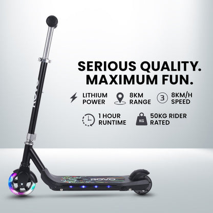 ROVO KIDS WhizKid Electric Scooter, Ages 5-11, Adjustable Height, AU Compliant, Lithium Battery, Brushless Motor, Black