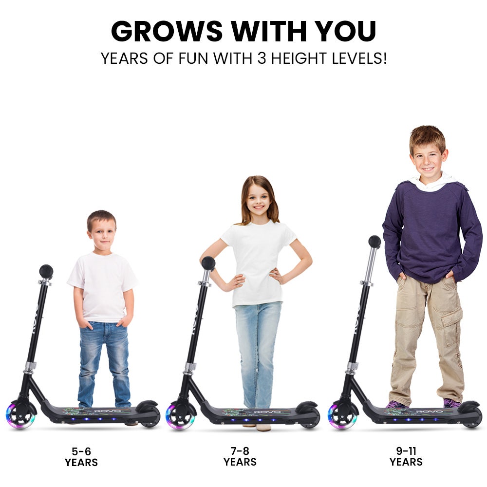 ROVO KIDS WhizKid Electric Scooter, Ages 5-11, Adjustable Height, AU Compliant, Lithium Battery, Brushless Motor, Black