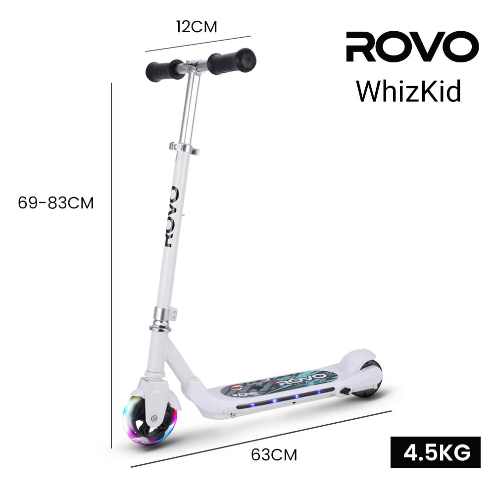 ROVO KIDS WhizKid Electric Scooter, Ages 5-11, Adjustable Height, AU Compliant, Lithium Battery, Brushless Motor, White