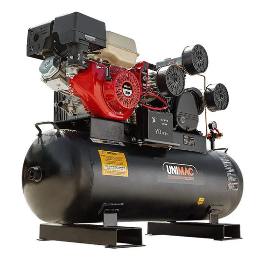 UNIMAC 18HP Industrial Petrol Air Compressor 115PSI 150L Tank with Electric Key Start - Mekamart Australia