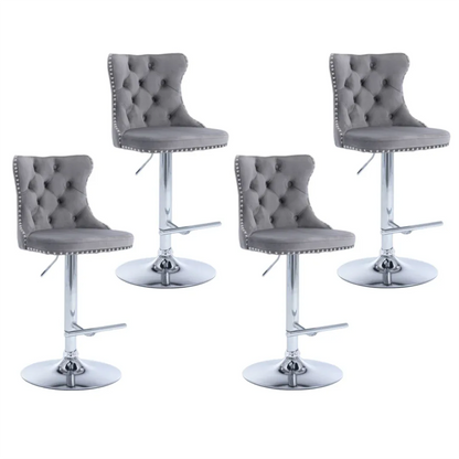 4x Height Adjustable Swivel Bar Stool Velvet Stud Barstool with Footrest and Chromed Base- Gray - Mekamart Australia