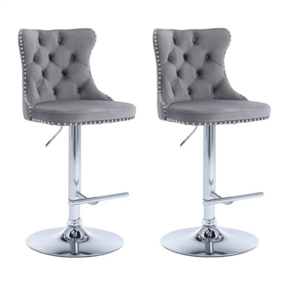 4x Height Adjustable Swivel Bar Stool Velvet Stud Barstool with Footrest and Chromed Base- Gray - Mekamart Australia