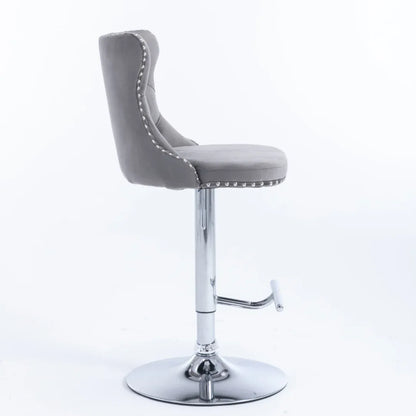 4x Height Adjustable Swivel Bar Stool Velvet Stud Barstool with Footrest and Chromed Base- Gray - Mekamart Australia