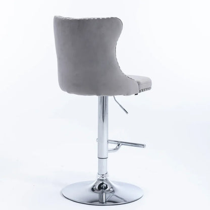 4x Height Adjustable Swivel Bar Stool Velvet Stud Barstool with Footrest and Chromed Base- Gray - Mekamart Australia