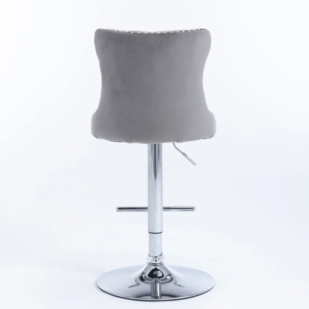2x Height Adjustable Swivel Bar Stool Velvet Stud Barstool with Footrest and Chromed Base- Gray - Mekamart Australia