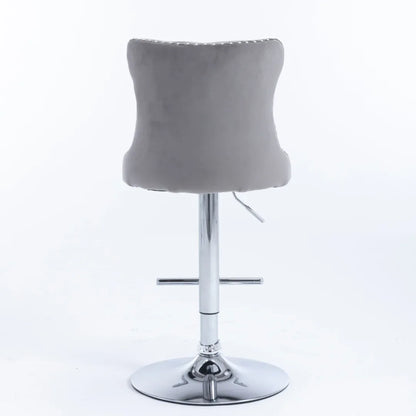 2x Height Adjustable Swivel Bar Stool Velvet Stud Barstool with Footrest and Chromed Base- Gray - Mekamart Australia