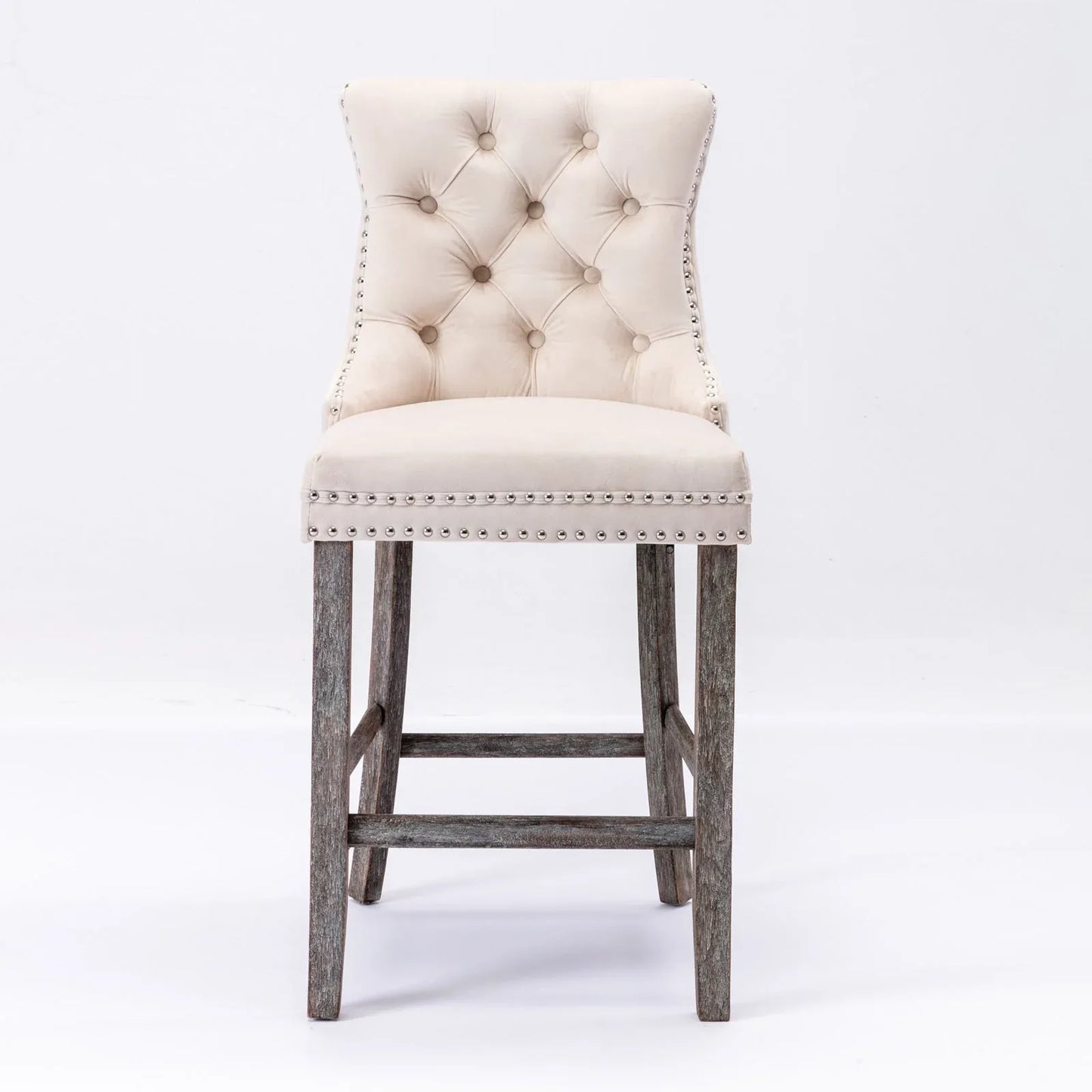 6X Velvet Bar Stools with Studs Trim Wooden Legs Tufted Dining Chairs Kitchen - Mekamart Australia