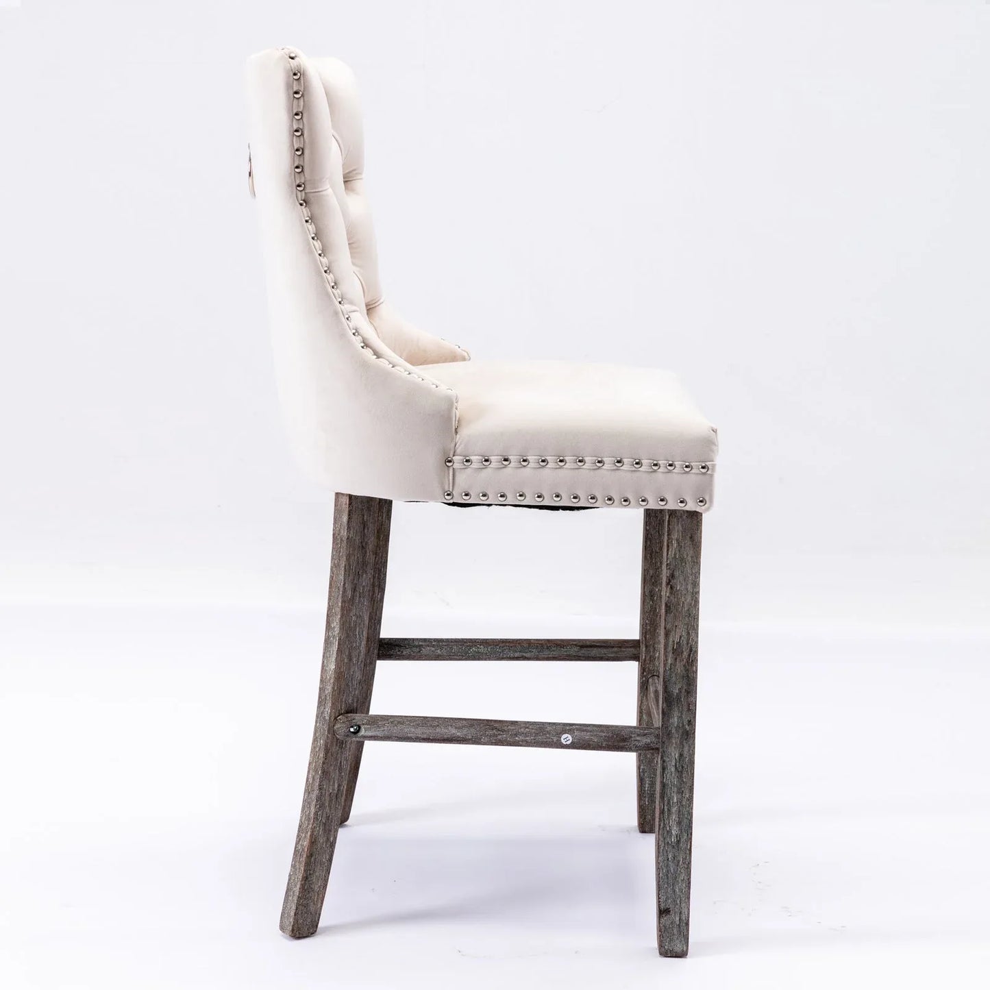 2X Velvet Bar Stools with Studs Trim Wooden Legs Tufted Dining Chairs Kitchen - Mekamart Australia