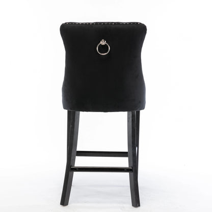 4X Velvet Bar Stools with Studs Trim Wooden Legs Tufted Dining Chairs Kitchen - Mekamart Australia