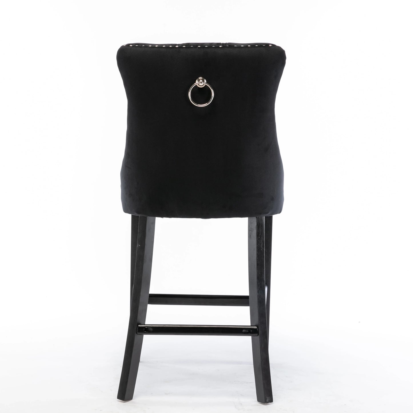 6X Velvet Bar Stools with Studs Trim Wooden Legs Tufted Dining Chairs Kitchen - Mekamart Australia