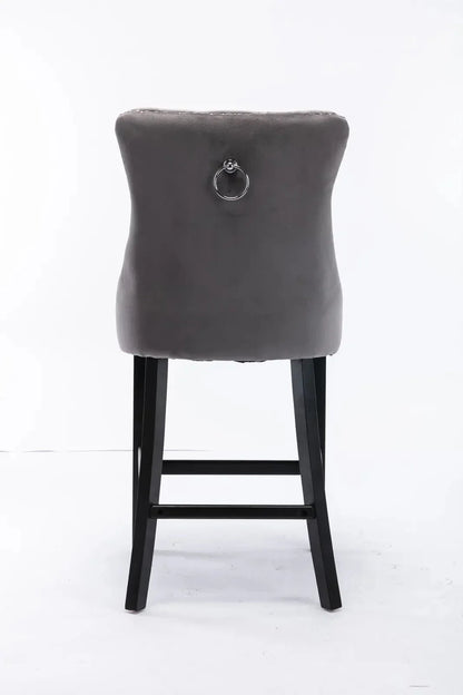 4X Velvet Bar Stools with Studs Trim Wooden Legs Tufted Dining Chairs Kitchen - Mekamart Australia