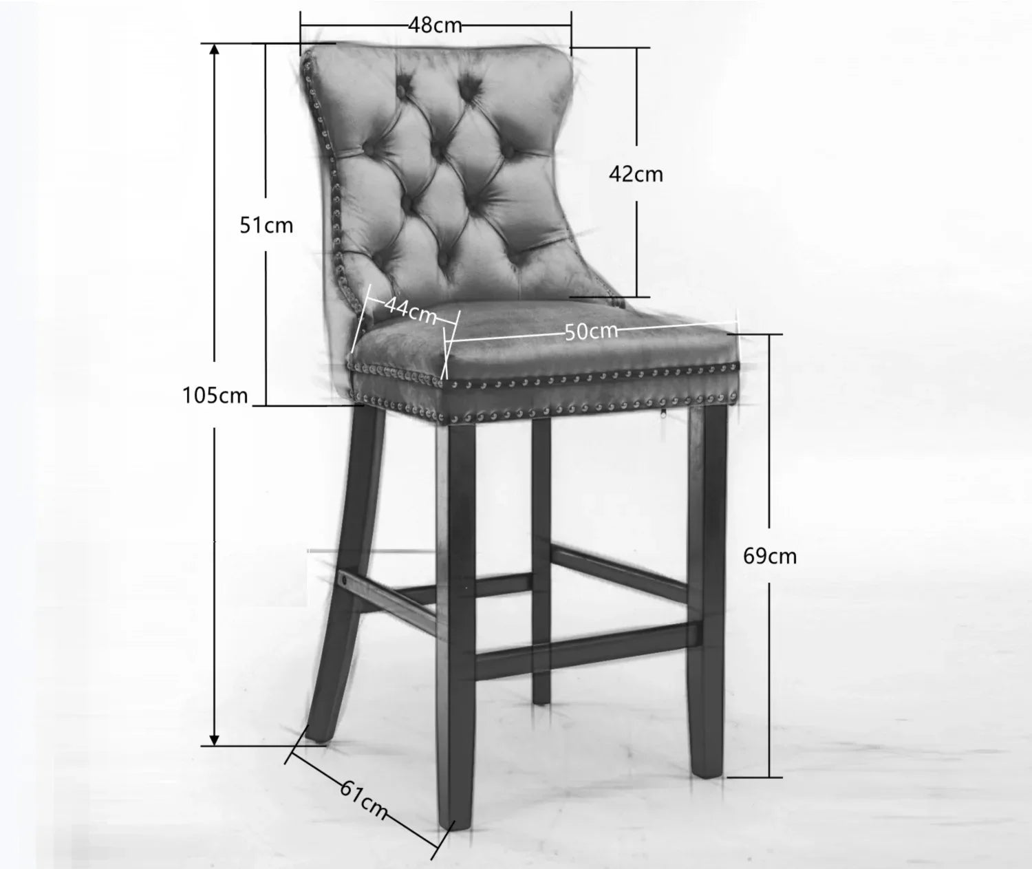 4X Velvet Bar Stools with Studs Trim Wooden Legs Tufted Dining Chairs Kitchen - Mekamart Australia