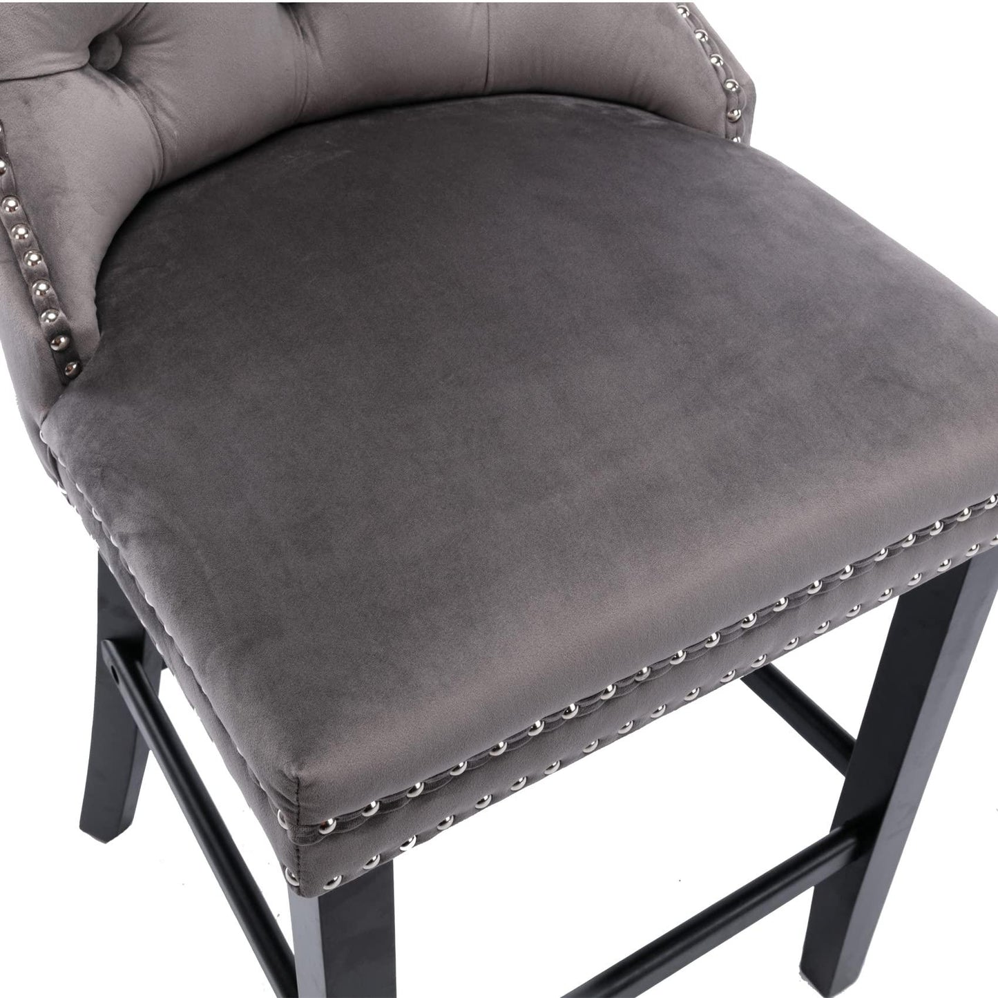 4X Velvet Bar Stools with Studs Trim Wooden Legs Tufted Dining Chairs Kitchen - Mekamart Australia