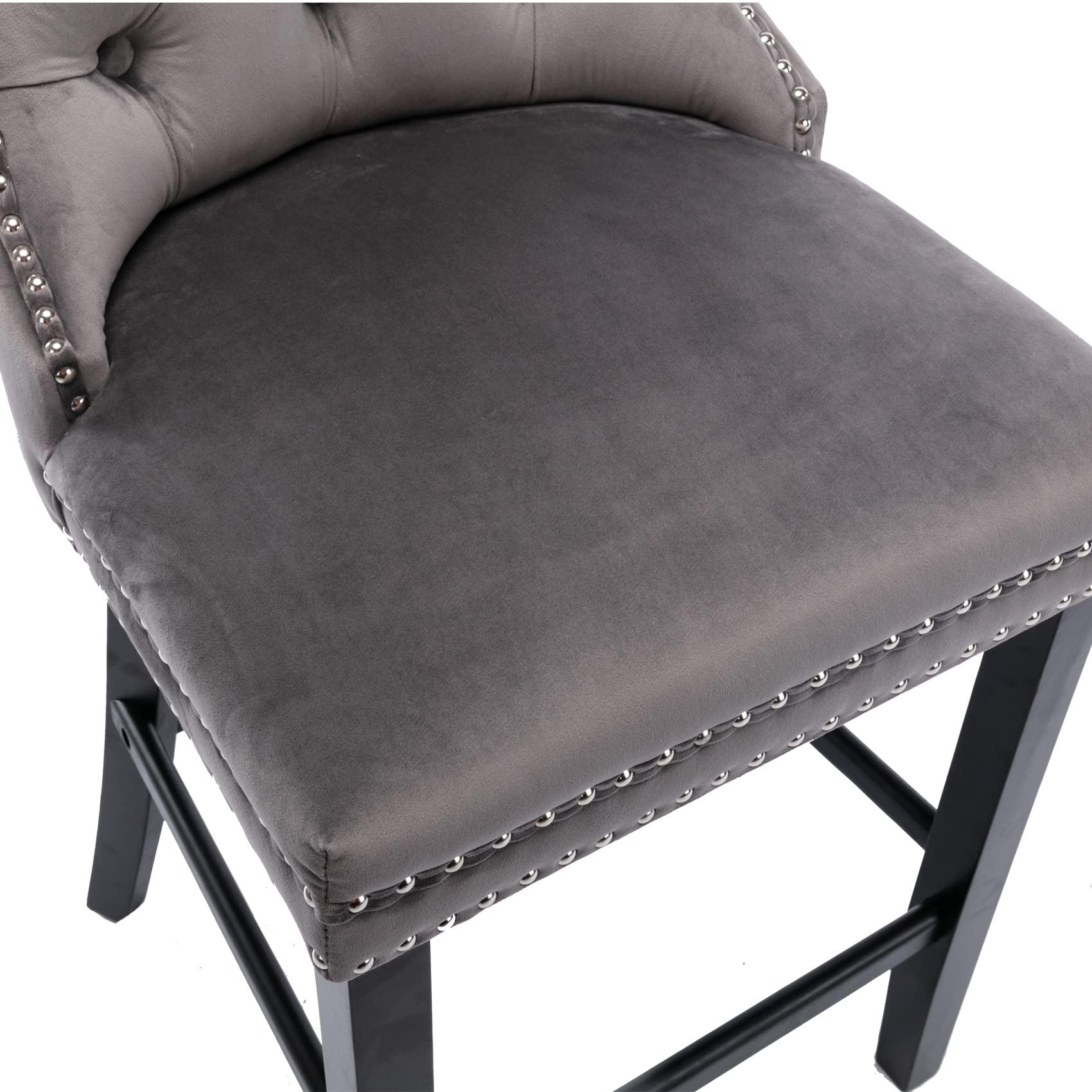 2X Velvet Bar Stools with Studs Trim Wooden Legs Tufted Dining Chairs Kitchen - Mekamart Australia
