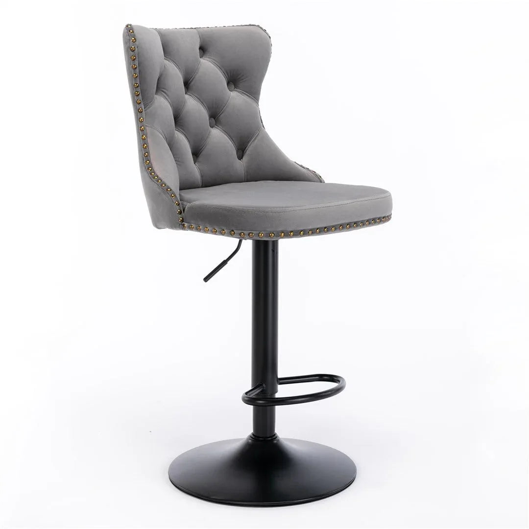 4x Height Adjustable Swivel Bar Stool Velvet Nailhead Barstool with Footrest - Mekamart Australia