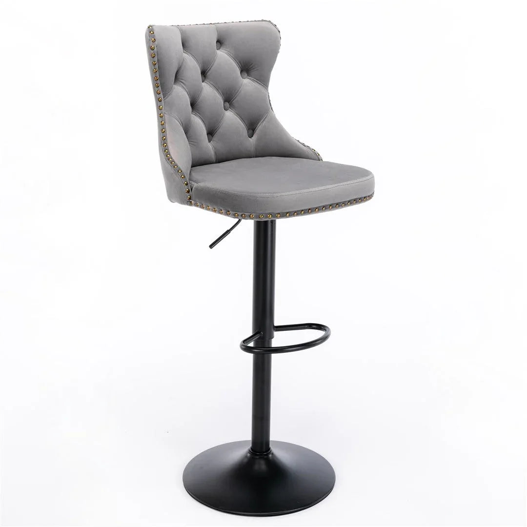 4x Height Adjustable Swivel Bar Stool Velvet Nailhead Barstool with Footrest - Mekamart Australia