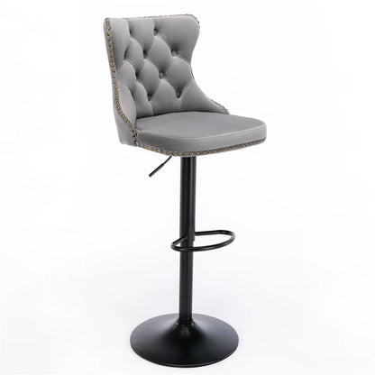 4x Height Adjustable Swivel Bar Stool Velvet Nailhead Barstool with Footrest - Mekamart Australia