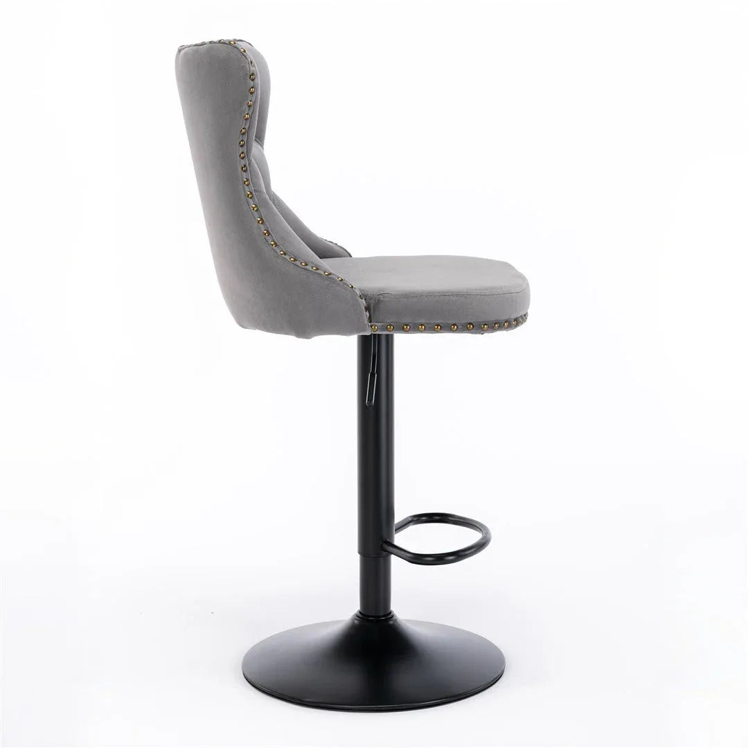 4x Height Adjustable Swivel Bar Stool Velvet Nailhead Barstool with Footrest - Mekamart Australia